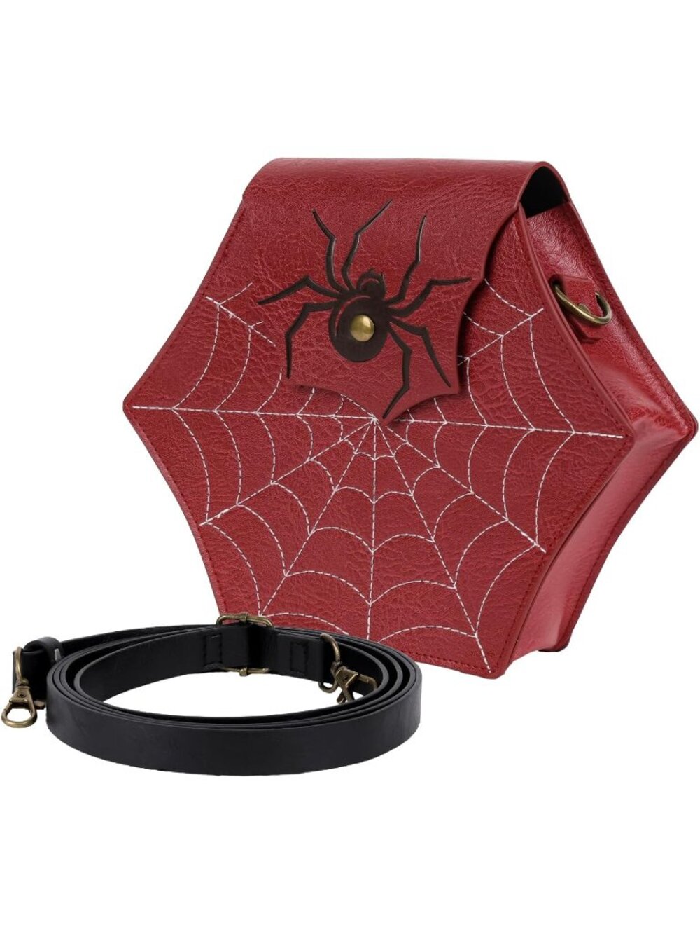 🎃Women's Red Black Gothic Faux Leather Spider Web Purse Novelty Crossbody Bag